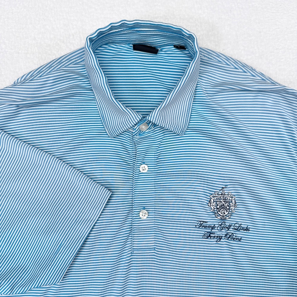 Trump Golf Links Ferry Point Polo Shirt Mens Size Small Dunning Blue Striped